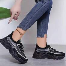 2025 Spring Women's Shoes Sports Shoes Women's Breathable Lightweight Sports Shoes - Stylish White And Pink Casual Running Shoes With Floral Embroidery - Durable Outdoor Hiking Shoes, Soft Fabric Lining, Suitable For All Seasons - 黑色 - 查看 4