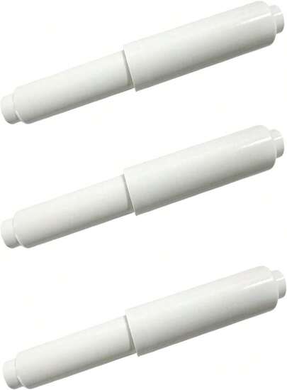 3 PCS White Plastic Spring Loaded Toilet Paper Roll Holder Replacement Rods, Universal One-Handed Installation Bathroom Toilet Paper Roller