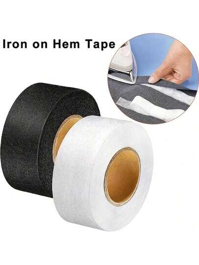 2 rotoli di nastro biadesivo nero e bianco, 25m/rotolo, film adesivo termofusibile, interlining adesivo biadesivo per abbigliamento, lavabile per incollaggio di tessuti, cucito fai-da-te, misurazione per patchwork, adatto come regalo per insegnanti, regalo per la festa della mamma