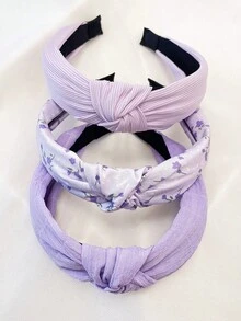 3pcs/Set Women Floral Solid Pink/Blue/Green Sweet Campus Fabric Headbands, Suitable For Daily Use Hairband Hair Hoop Hair Accessories Head Accessories