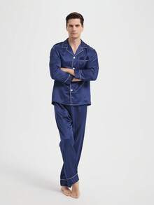 طقم ملابس رياضية كاجوال جديد للرجال، ملابس شتوية - أزرق بحري - مشاهدة 7