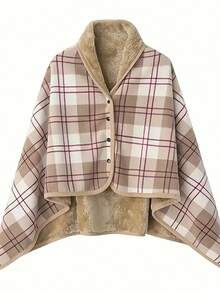 1件加厚双层格子法兰绒披肩毯，用途广泛，居家、办公皆宜，韩式风格可穿戴毯，孕妇裹巾，哺乳巾，保暖毯，送给妈妈的绝佳礼物，秋冬季可搭配连衣裙