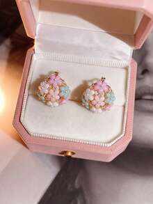 JOJELOO Hoa tai hình giọt nước mạ vàng 18K nhiều màu - Hoa nhựa và ngọc trai, Trang sức cổ điển lãng mạn, Phụ kiện thời trang mới, Món quà hoàn hảo cho mọi mùa - Hoa tai - Xem 7