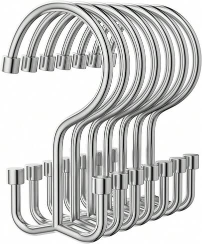 Shower Curtain Hooks, 12 Pcs Shower Curtain Rings, Durable Silver Shower Curtain Hooks Rust Proof, Shower Rings Curtain, Sliding Anti-Drop Double Shower Hooks Shower Curtain,