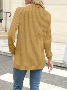 Fashionable Casual Ribbed Knit Cardigan Sweater - Yellow - View 3