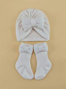 0-6个月婴儿四季花朵弹性头带帽子和袜子套装，新生儿无檐便帽礼盒，婴幼儿头饰配饰套装