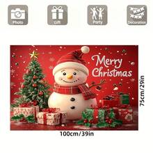 1 Striscione natalizio con pupazzo di neve a scacchi rossi e bianchi, bacche di agrifoglio e fiocchi di neve in tessuto di poliestere, adatto per feste, matrimoni e famiglie sia in ambienti interni che esterni, senza elettricità, disponibile in varie misure, decorazione natalizia, telo di sfondo natalizio.