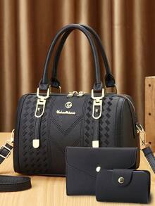 女士印花手提包个性阅读手提包个性套装包单肩斜挎包 - 黑色 - 查看 1
