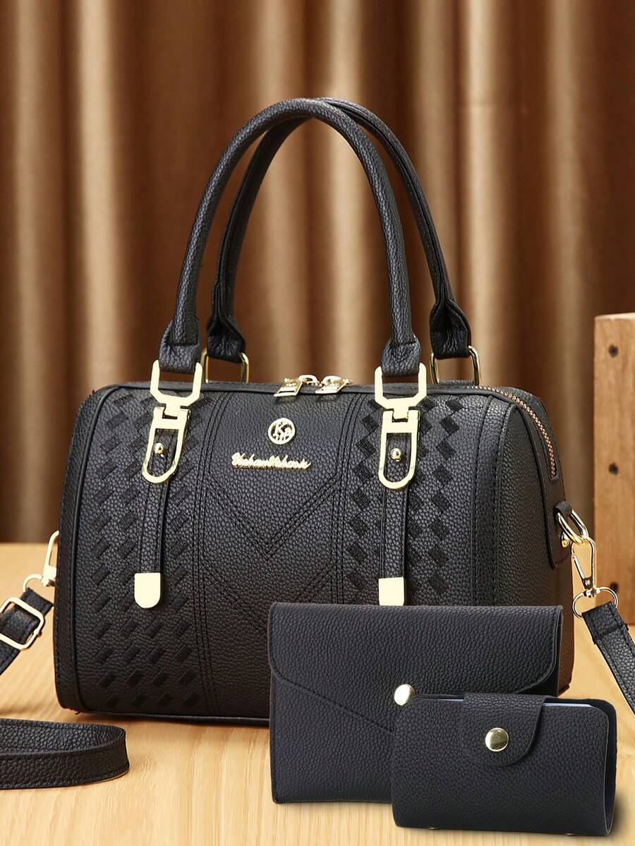 女士印花手提包个性阅读手提包个性套装包单肩斜挎包 - 黑色 - 查看 1