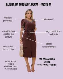 Women's Plus Size Set V-Neck Blouse Midi Skirt With Pocket Sweatshirt Elegant Evangelical Fashion Simple Office - 鏽棕色 - 查看 6