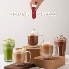 Powerful Milk Frother Wand - Mini & Mighty Handheld Drink Mixer - Portable Coffee Frother For Latte, Cappuccino, Matcha, Hot Chocolate, Creamer - Cranberry