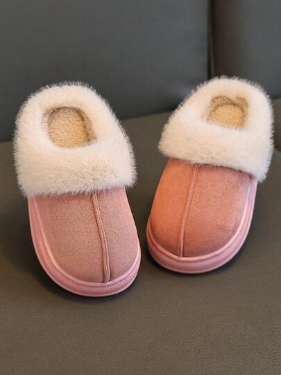 Children's Slippers, Fashion Minimalist 2025 New Design, Small/Medium/Large Boys/Girls Kids Toddler Indoor Home Fluffy Closed Toe Soft Bottom Comfortable Floor Slippers, Warm For Autumn/Winter