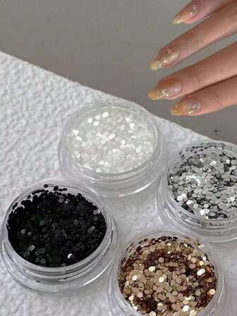 Shining Nail Black Dot Shining Decoration - Mini Pentagram, Candy Color Glitter, Designed In Heart, Star, And Dot Shapes, Candy Color Fluorescent Shining Nail Decoration, Suitable For Nails, Crafts, Hand And Foot Care Accessories For Girls And Ladies, DIY Nail Salon Art Y2K Cute Style 5D Nail Accessories, Can Be Given As Holiday Gifts To Girls And Ladies