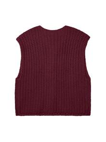 Áo vest len nữ dáng rộng, cài một hàng khuy, thích hợp cho mùa Thu/Đông. - Màu Đỏ Sâu - Xem 7