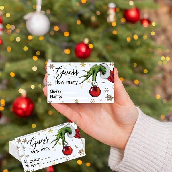 How Many Christmas Theme Party Game Guessing Cards Green Snowflake Christmas Card Christmas Games
