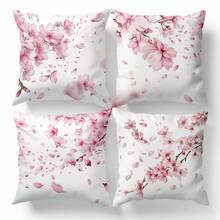 4pcs Cherry Blossom Illustration Bedding Set, Single-Sided Printed Pillowcase 45*45cm - Multicolor - View 11
