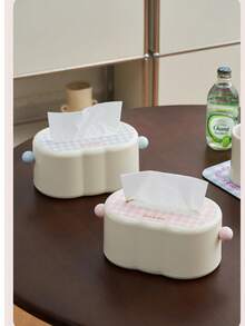 1pc Ins Style Luxury Cream Minimalist Tissue Box, Modern Nordic Living Room TV Stand Tissue Holder, Waterproof Bathroom Tissue Box, Student Dorm Wall-Mounted Tissue Storage Box, High-Saturation Drawer Box, Spring-Loaded Tissue Rack, Bow Decor Tissue Box Cover, Large Capacity Auto Pop-Up Spring Design - Multicolor - View 5