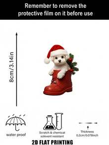 Encantador adorno de árbol de Navidad de acrílico - Diseño de botas rojas y perro blanco, perfecto para la decoración navideña, dijes para mochilas y colgantes para el auto