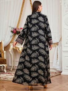 SISKAKIA Luxury Leaf Pattern Woven Fabric Sequin Patchwork Embroidered Dress, Suitable For Holiday, School, Office, Date, All Seasons Eid - Black - View 5