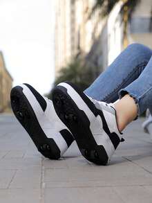 Jugendliche Lässig Sport Rollschuhe mit 4 Rädern, einziehbare Hinterräder und Bremsen