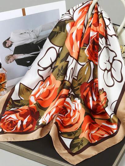 1pc Bandana Floral Print Scarf, Suitable For Daily Use As Neckerchief, Headscarf, Square Scarf, Fashion Decorative Scarf