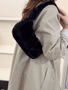 1 Stück flauschige einfarbige Damen Umhängetasche, modischer minimalistischer Halbmond Tasche, geeignet für den täglichen Gebrauch wie Einkaufen, Pendeln und Reisen