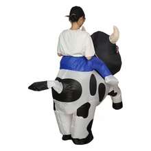 充气奶牛服装动漫骑乘吉祥物套装圣诞节万圣节派对角色扮演牛奶牛奇装异服行走趣味套装 - 彩色 - 查看 6