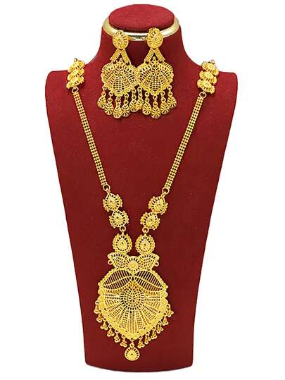 Luxurious 2PCS Alloy Jewelry Set With 24K Gold Plating, Suitable For Arab Women To Wear For Weddings And Fashion, Including Earrings And A Necklace As A Gift.