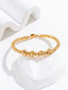 Women Simple Bead Decor Bracelet - Gold - View 3