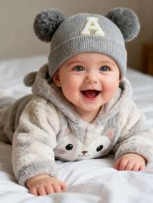 1 件刺绣个性化婴儿针织帽幼儿儿童 26 个字母无檐小便帽工艺女婴骷髅帽适合婴幼儿女孩日常佩戴 0-3 岁