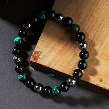 Unisex Bracelet: Black Agate And Green Tiger's Eye Beads For Good Luck, Suitable As Gifts For Husbands, Boyfriends, Fathers, Grandfathers, And Uncles - Black+Green+Gray - View 3