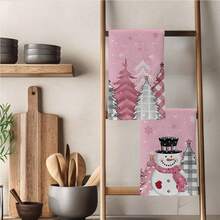 MEMNUN 2pcs Christmas Pink Plaid Forest Christmas Tree & Snowman Printed Kitchen Towels, 15.75*23.62in (40*60cm) Super Soft Absorbent Microfiber Dish Towels, Hand Towels, Dish Cloths, Christmas Decor, Home Decor, Kitchen Decor, Cooking Baking Tea Towels, Cleaning Supplies, Suitable For Restaurant Kitchen, Christmas Holiday Decoration And Gifts, All Season
