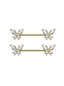 2 piezas de anillos para pezones con forma de mariposa, joyería sexy para perforación, adecuado para mujeres