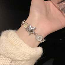 Stars Heart Button Bracelet Niche Retro Punk Exquisite High Sense Heavy Industry Women's Accessories - Vòng tay hình trái tim ngôi sao - Xem 3