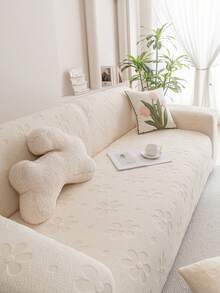 1 件毛绒 3D 沙发套，多功能全包裹沙发套，纯色几何图案设计，宠物友好防滑防脏，节日装饰弹力沙发套，适合 1/2/3/4 座沙发，秋冬 - 米黃色 - 查看 3