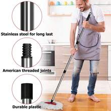Adjustable Spin Mop Replacement Handle - 4-Section 30" To 58" Pole For O-Cedar EasyWring Systems (Head/Base Not Included)-Red,Perfect Christmas Gift - Màu đen - Tay cầm cây lau nhà - Xem 7