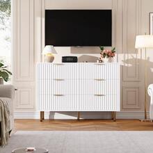 Tzou Fluted 3/5/6 Drawer Dresser, Modern Bedroom Dresser With Deep Storage Drawers & Wide Surface, Multi-Functional Wooden Organizer For Living Room, Hallway - 白色六抽屜櫃 - 查看 8
