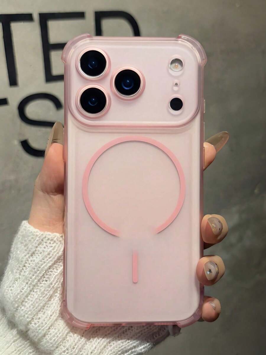 1個四角防摔磨砂透明磁吸手機殼,適用於 iPhone 17 Air 16 15 14 13 Pro Max Plus,柔軟 TPU 背蓋,支援無線充電 - 粉色 - 查看 1