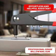Handheld Black And Red Rivet Gun, 1-Piece | Manual DIY Tool For Fastening Metal, Leather, And Furniture - Black and Red - View 4