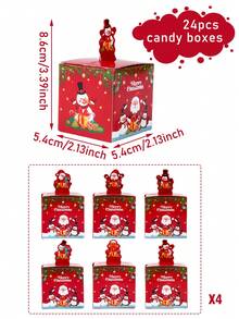 24 Stück Weihnachtsgeschenkboxen, Süßigkeitenboxen, Weihnachtsmann, Schneemann, Rentier Design, Weihnachts-Leckereienboxen, Weihnachtstüten für Süßigkeiten, Weihnachtsgeschenkverpackungsboxen, Fröhliche Weihnachten Dekoration, Weihnachtsdekoration für Zuhause, Weihnachtsabend, Raumdekoration, Heimdekoration, Weihnachtsparty Tüten, Dekoration, 2026 Neujahrsdekoration