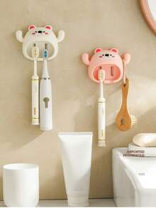 1pc Cartoon Bear Toothbrush Holder, Wall Mounted Bathroom Toothbrush Storage Rack, No Drilling Required - Multicolor - View 4