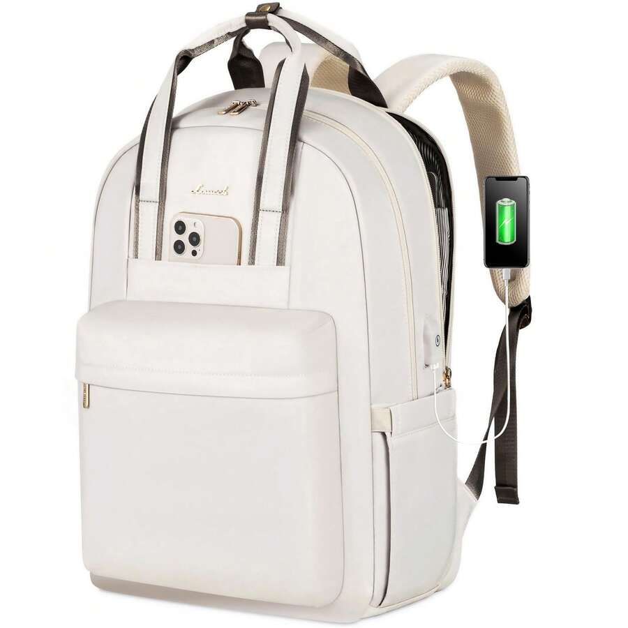 Laptop Backpack For Women, 17 Inch Travel Laptop Bag, Waterproof Computer Backpack Purse For Work Teacher Nurse, Durable Casual Daypack - Hanyu White - View 1