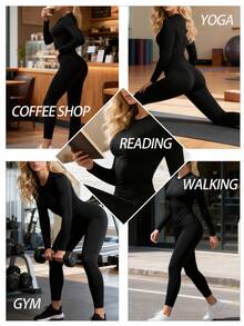 OKP 4PCS Thermal Leggings Women,Winter Clothes For Women,Snow Outfits For Women,Indoor Home Wear Layering Essentials,Perfect For Yoga - màu đen - Xem 6