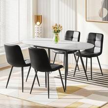 White Marble Table + 4 Black PU Chairs