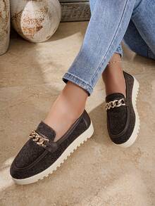 Women's Soft Sole Comfortable Chain Decor Casual Sneakers, Fashion Slip-On Loafers For Autumn
