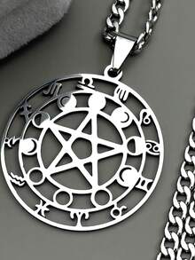 Witch Divination Pentagram Moon Phase Stainless Steel 12 Constellation Necklaces Women/Men Signs Of The Zodiac Necklace Jewelry