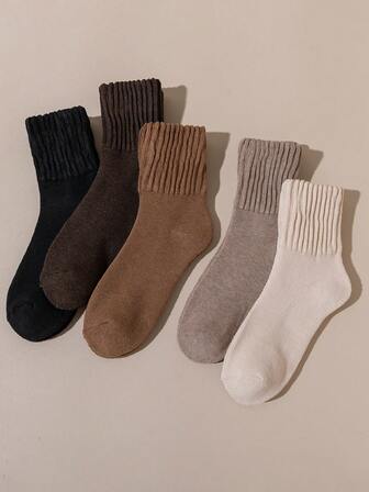 5 Pairs/1 Pair Women's Thick Wool Crew Socks, Versatile Floor Socks Suitable For Various Occasions, Winter