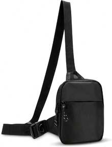 Nuevo Sling Bolsa Pecho Riñonera Bolsa Doble Bolsillo Resistente al Agua para Hombres Mujeres Deportes al Aire Correr Viajes, Negro - 1 - Ver 9