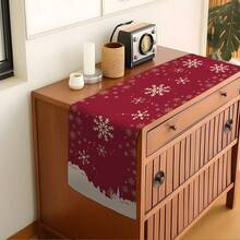 MEMNUN 1pc Merry Christmas Red Minimalist Town Snowflake Silhouette Print Table Runner, 100% Polyester Linen-Like Fabric, Christmas Decor, Table Decor, Home Decor, Kitchen Decor, Table Cloth Rectangle, Suitable For Kitchen, Dining Table, Home Party Decoration, Gift - Multicolor - View 8