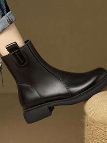 女士靴子 新款秋季时尚百搭厚底踝靴 单靴 - 棕色 - 查看 2